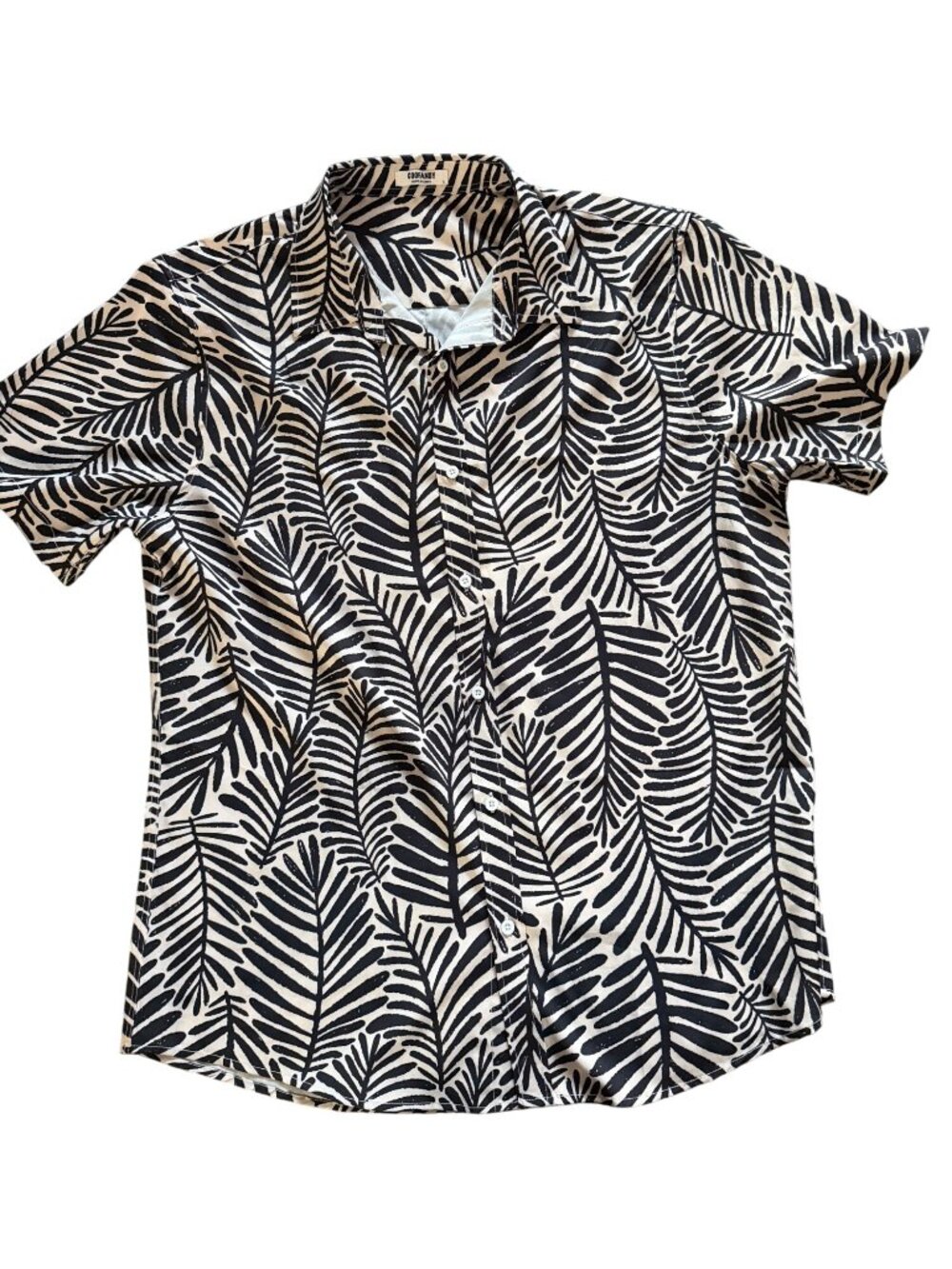 Coofandy Mens Zebra Leaf Print Short Sleeve Button-Up Shirt Black & White L